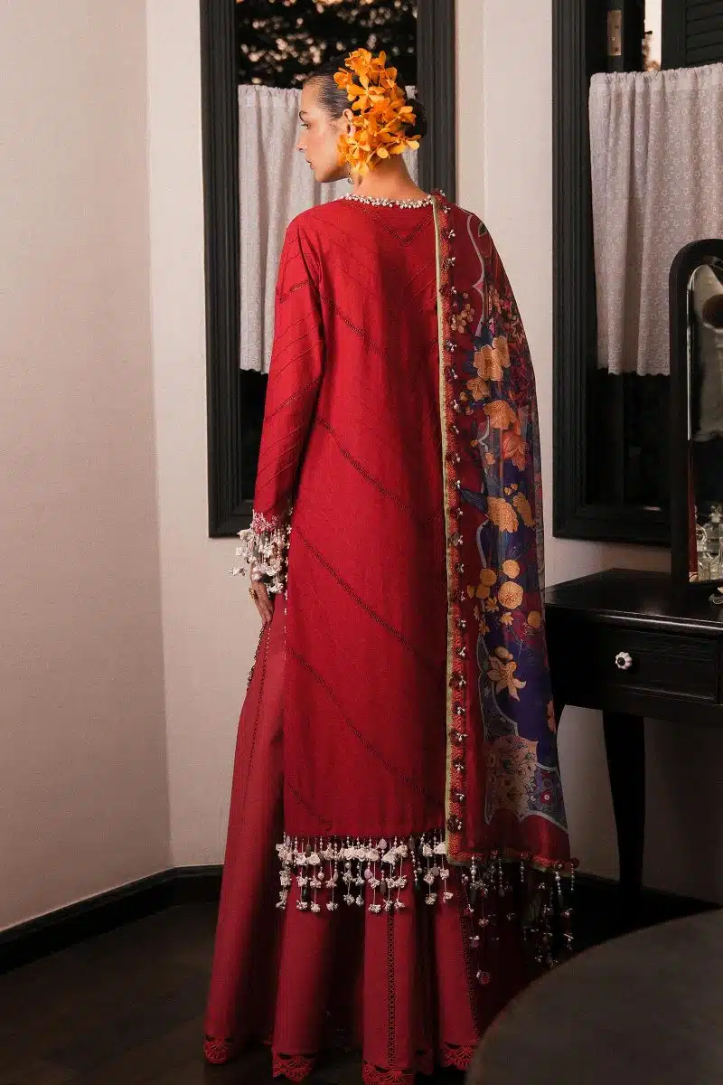 Sana Safinaz | Luxury Lawn 25 | Maroon | Unstitched | Festive wear | 009A-3DI | 3pc set. - Image 2
