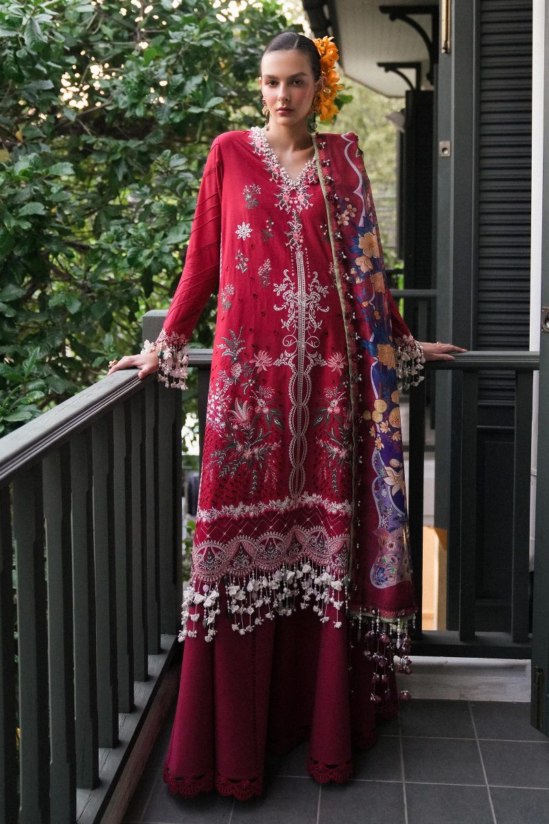 Sana Safinaz | Luxury Lawn 25 | Maroon | Unstitched | Festive wear | 009A-3DI | 3pc set. - Image 3
