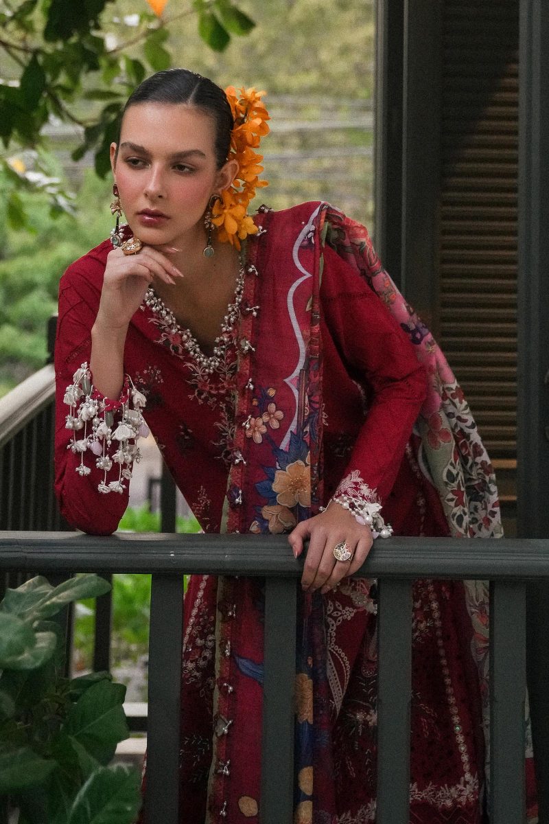 Sana Safinaz | Luxury Lawn 25 | Maroon | Unstitched | Festive wear | 009A-3DI | 3pc set. - Image 4