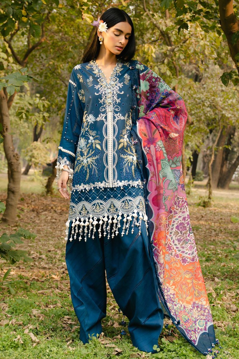 Sana Safinaz | Luxury Lawn 25 | Navy blue | Unstitched | Festive wear | 009B-3DI | 3pc set.