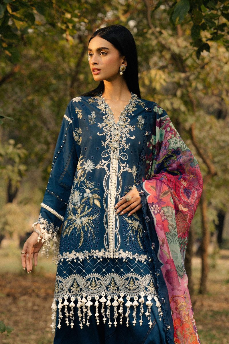 Sana Safinaz | Luxury Lawn 25 | Navy blue | Unstitched | Festive wear | 009B-3DI | 3pc set. - Image 2