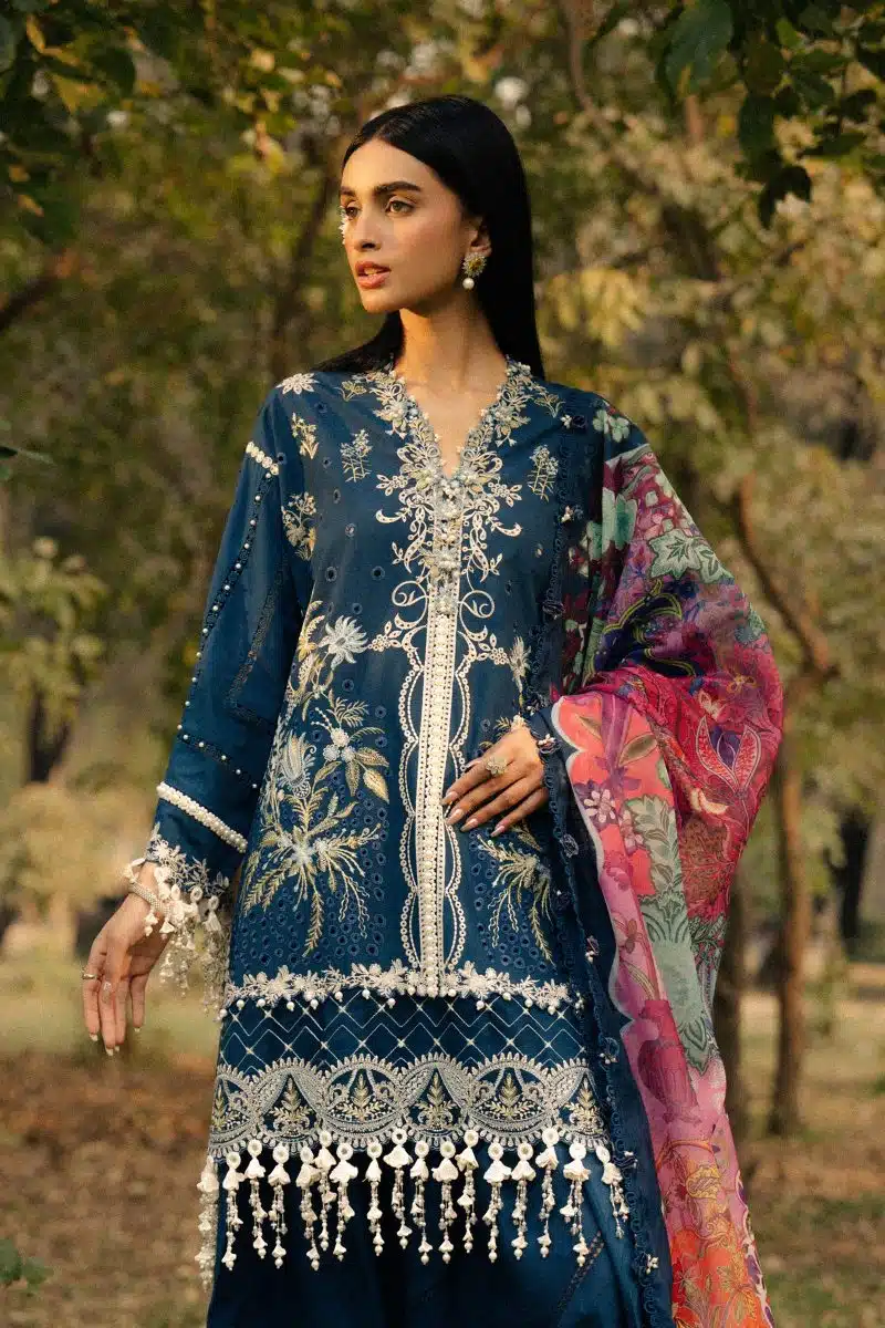 Sana Safinaz | Luxury Lawn 25 | Navy blue | Unstitched | Festive wear | 009B-3DI | 3pc set. - Image 2
