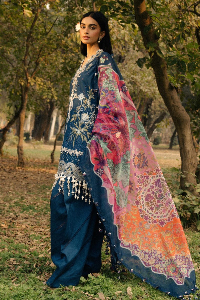Sana Safinaz | Luxury Lawn 25 | Navy blue | Unstitched | Festive wear | 009B-3DI | 3pc set. - Image 3