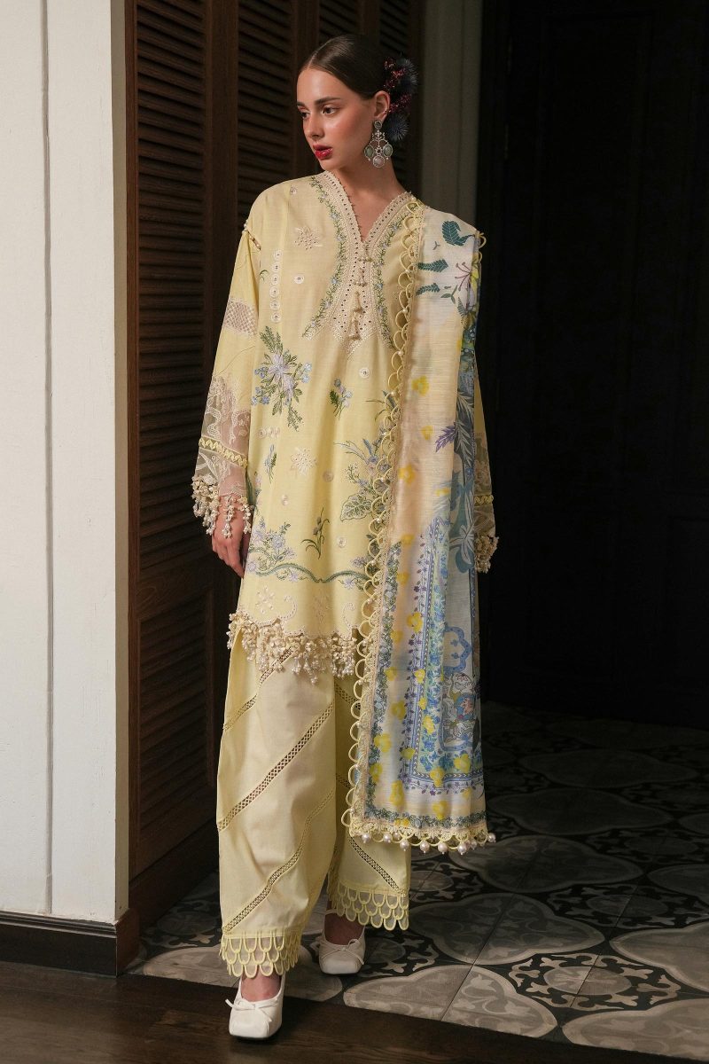 Sana Safinaz | Luxury Lawn 25 | Light yellow | Unstitched | Festive wear | 010A-3DI | 3pc set.