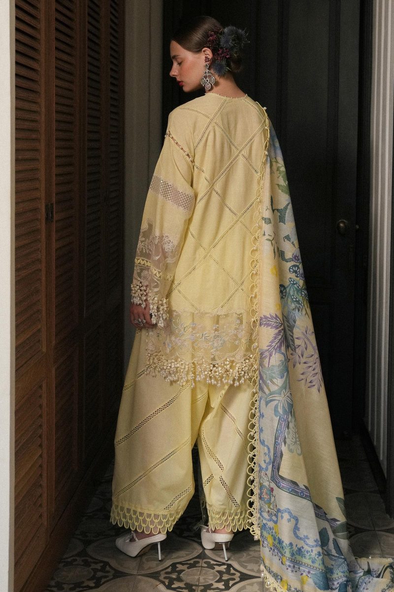 Sana Safinaz | Luxury Lawn 25 | Light yellow | Unstitched | Festive wear | 010A-3DI | 3pc set. - Image 3