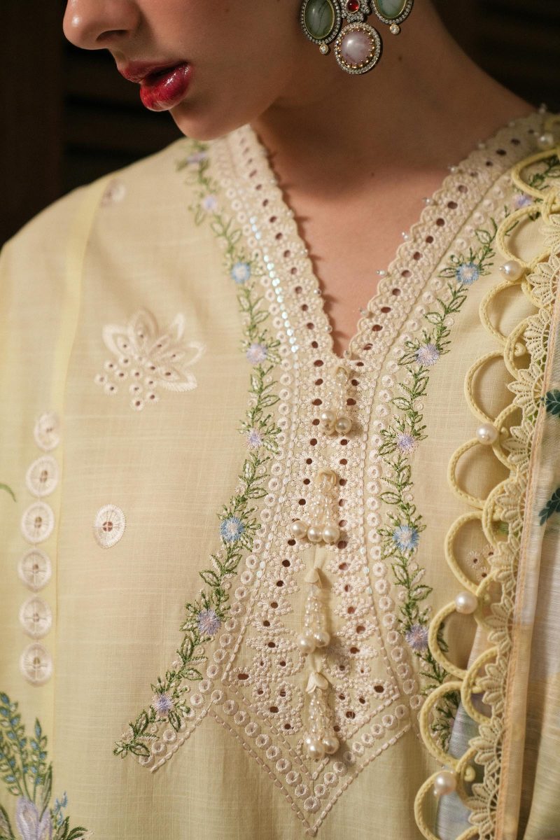 Sana Safinaz | Luxury Lawn 25 | Light yellow | Unstitched | Festive wear | 010A-3DI | 3pc set. - Image 4