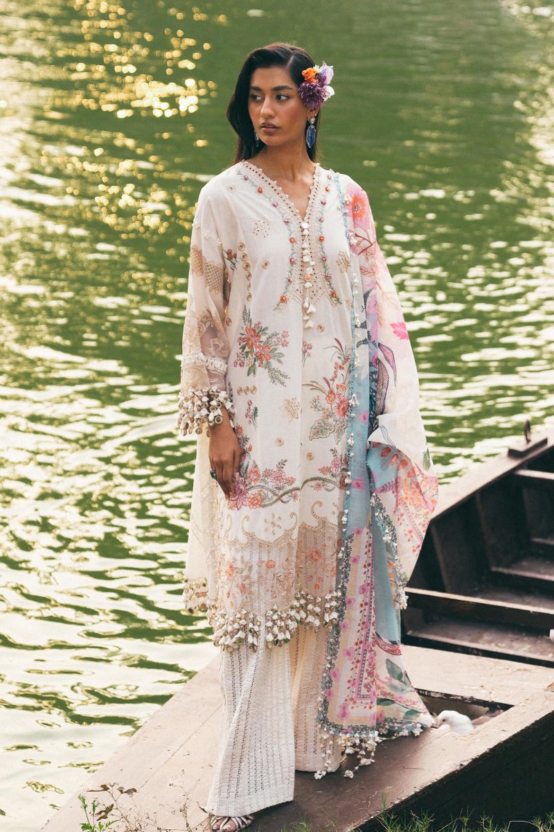 Sana Safinaz | Luxury Lawn 25 | Off white | Unstitched | Festive wear | 010B-3DI | 3pc set. - Image 2