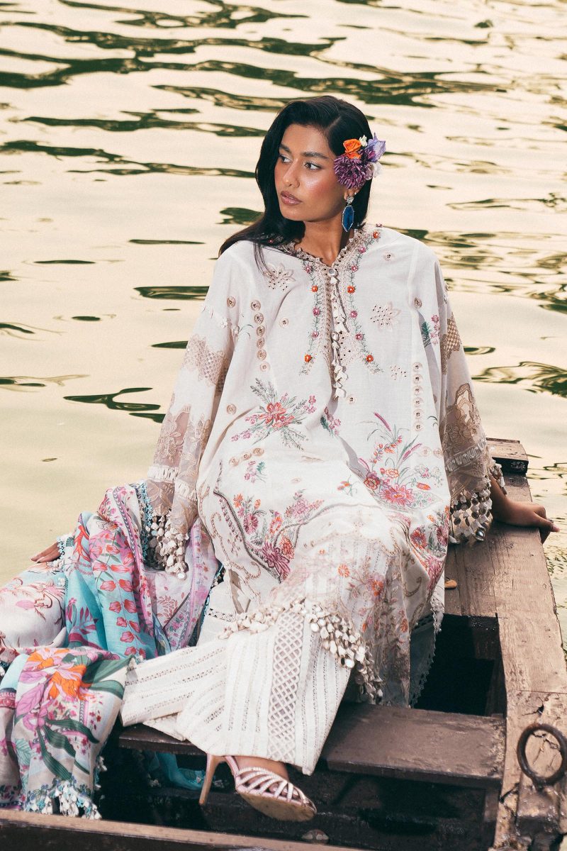 Sana Safinaz | Luxury Lawn 25 | Off white | Unstitched | Festive wear | 010B-3DI | 3pc set. - Image 3