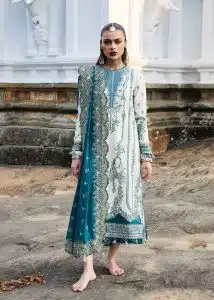 Hussain Rehar | luxury lawn25 | Ivory  | Unstitched | Festive wear | Veil | 3pc set.