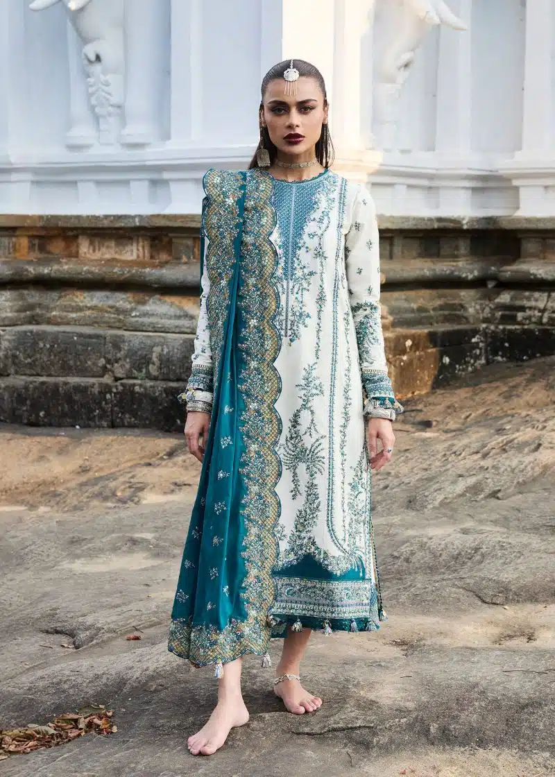 Hussain Rehar | luxury lawn25 | Ivory  | Unstitched | Festive wear | Veil | 3pc set.