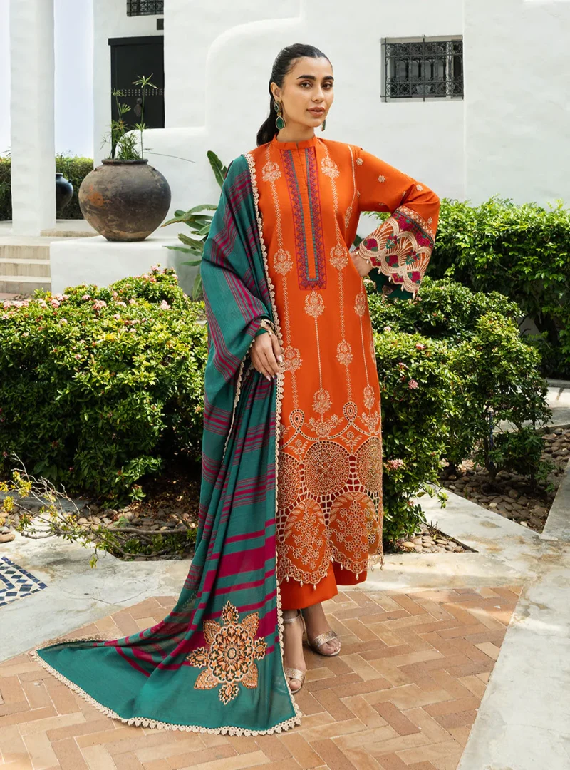 Zainab Chottani Chikankari 25 | Orange | Unstitched | Festive wear| Zynah - 1A |  3 pc set.