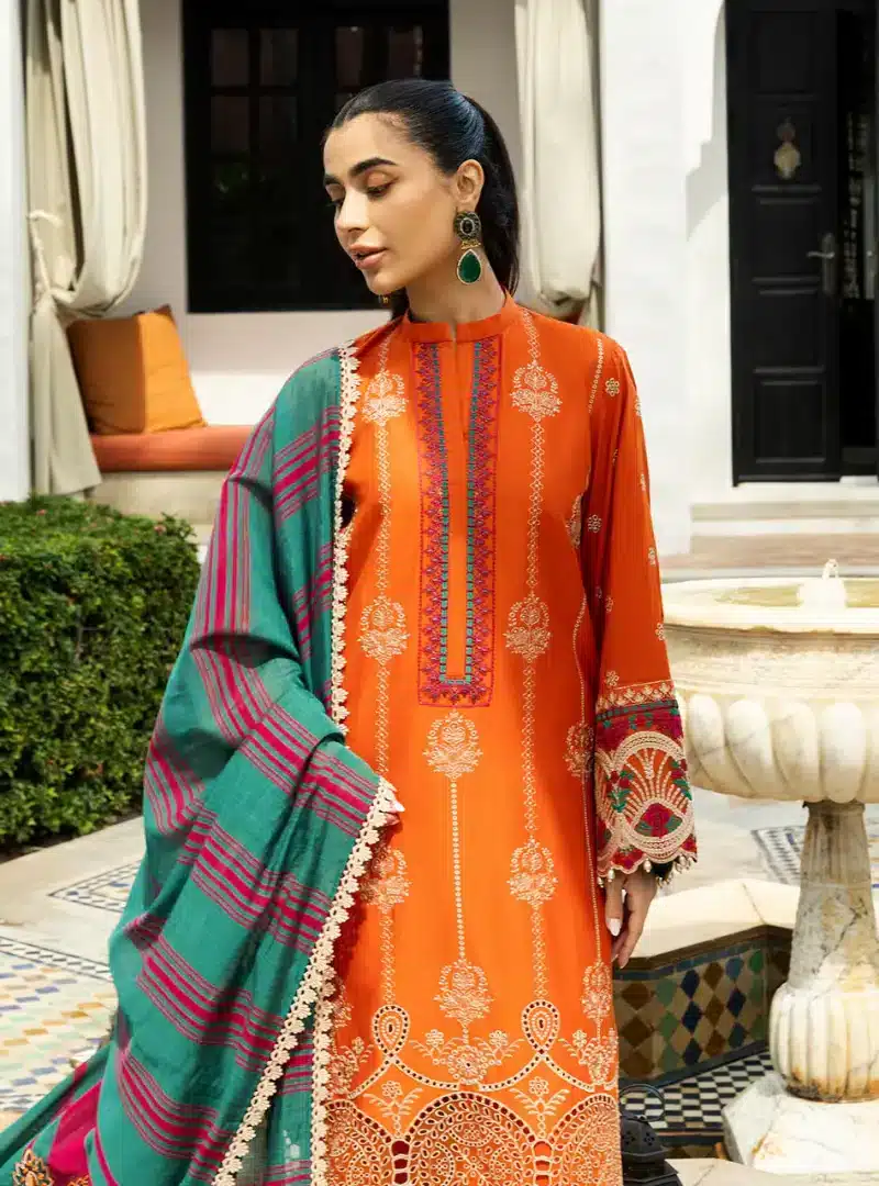 Zainab Chottani Chikankari 25 | Orange | Unstitched | Festive wear| Zynah - 1A |  3 pc set. - Image 2