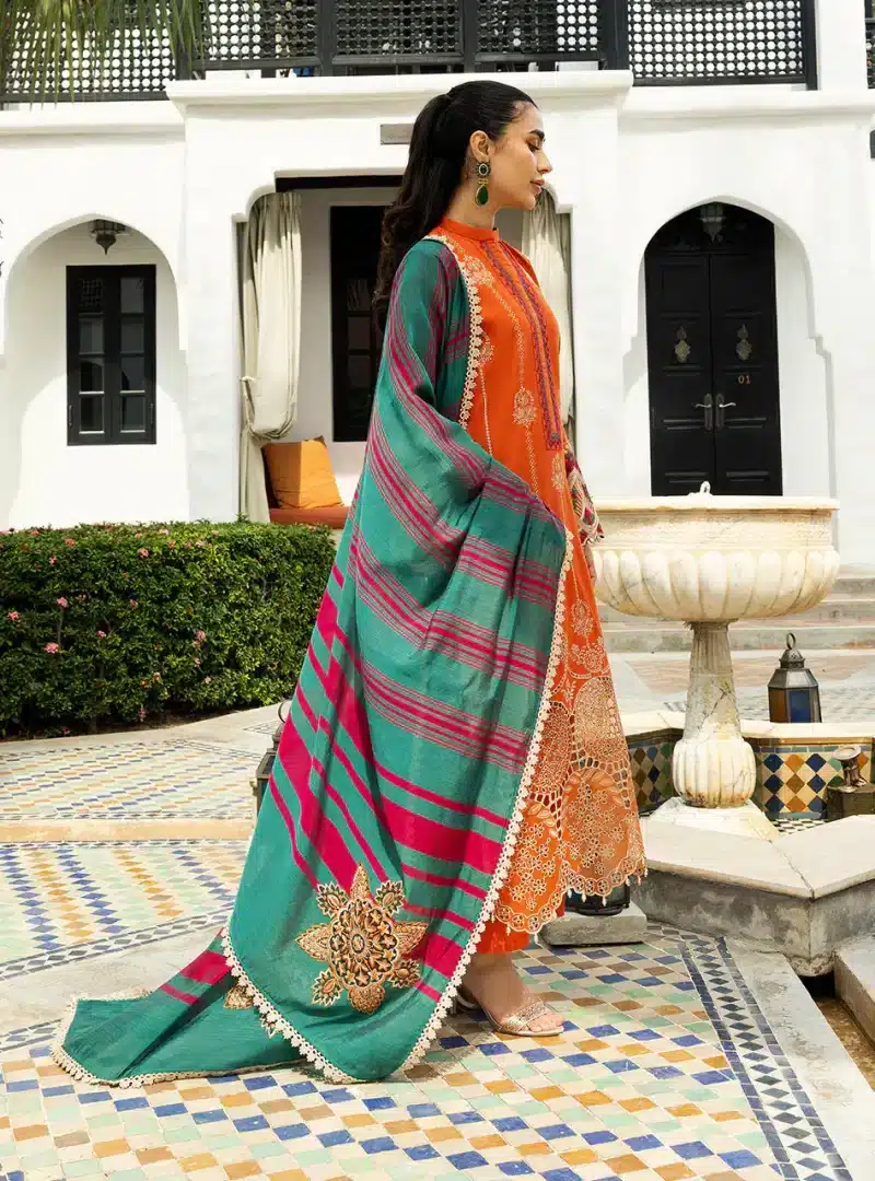 Zainab Chottani Chikankari 25 | Orange | Unstitched | Festive wear| Zynah - 1A |  3 pc set. - Image 3