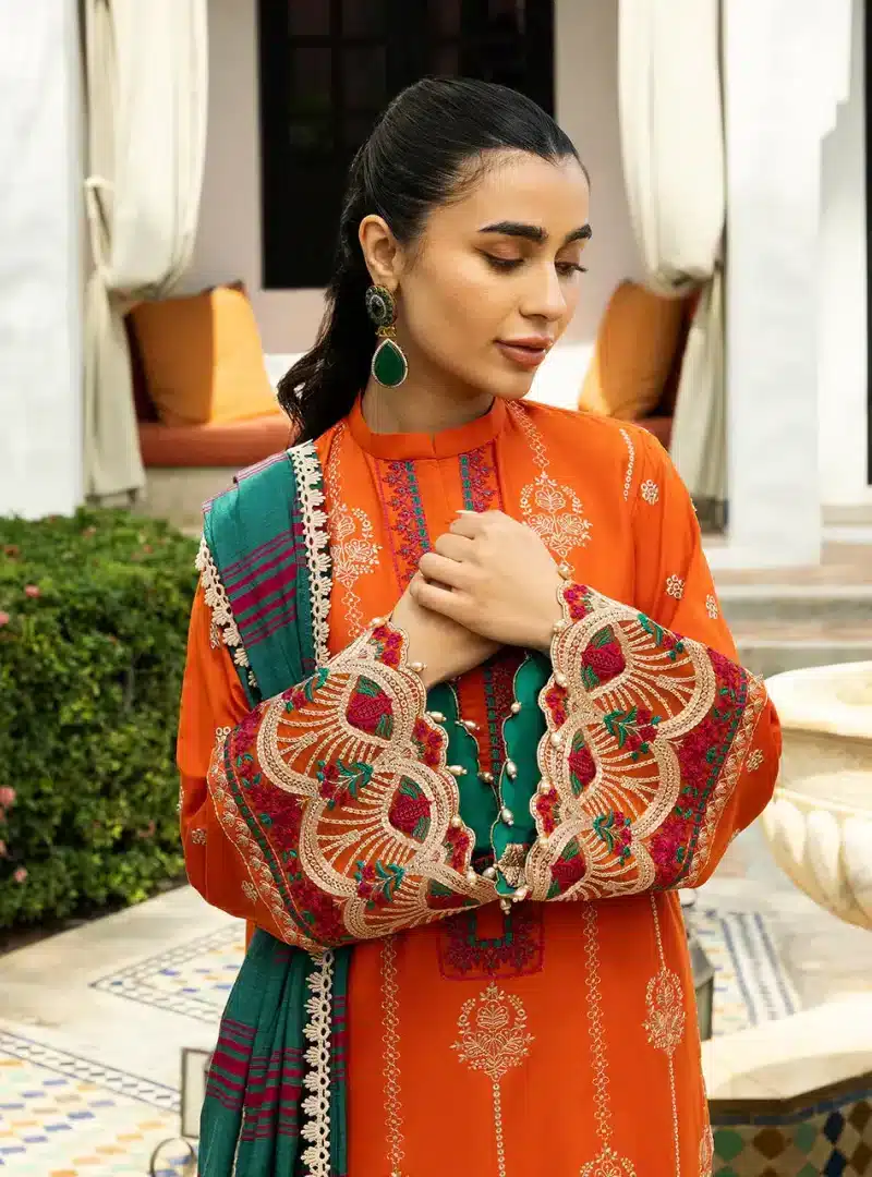 Zainab Chottani Chikankari 25 | Orange | Unstitched | Festive wear| Zynah - 1A |  3 pc set. - Image 4