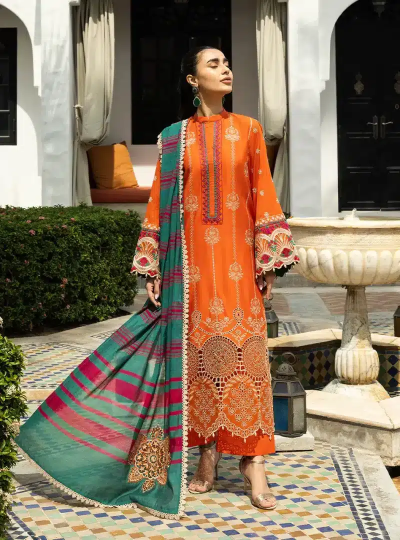 Zainab Chottani Chikankari 25 | Orange | Unstitched | Festive wear| Zynah - 1A |  3 pc set. - Image 5