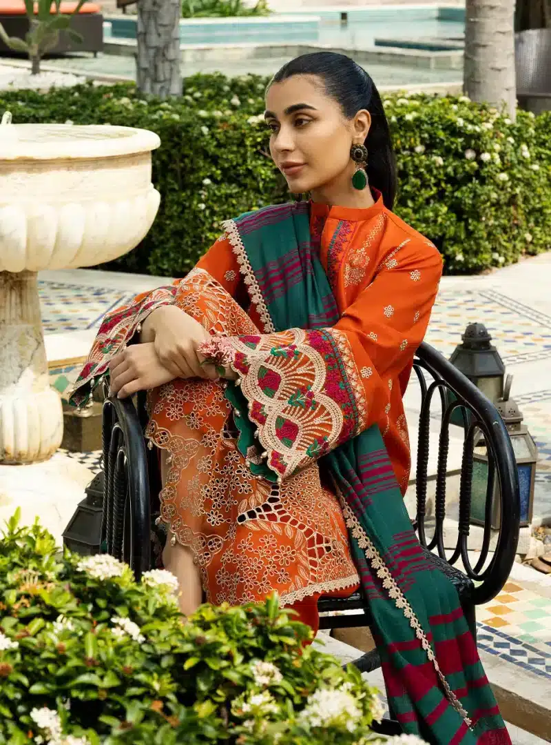 Zainab Chottani Chikankari 25 | Orange | Unstitched | Festive wear| Zynah - 1A |  3 pc set. - Image 6