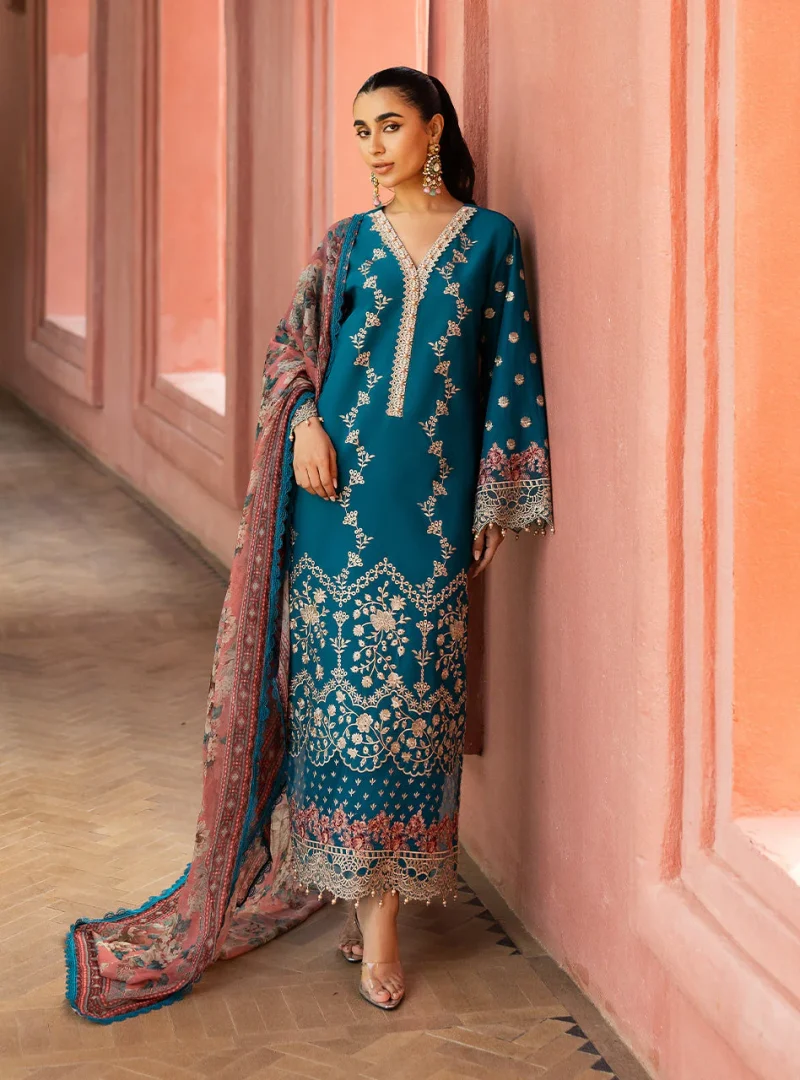 Zainab Chottani Chikankari 25 | Teal | Unstitched | Festive wear| Izrah - 2A |  3 pc set.