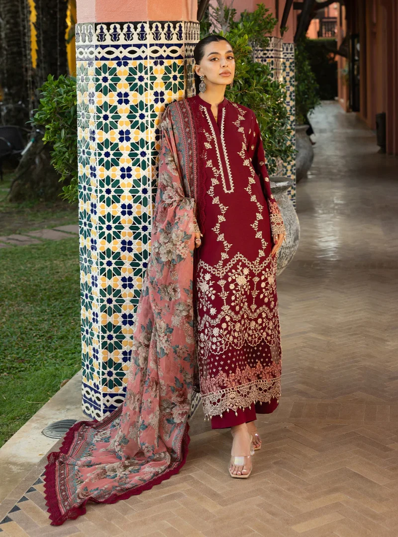 Zainab Chottani Chikankari 25 | Maroon | Unstitched | Festive wear| Izrah - 2B |  3 pc set.