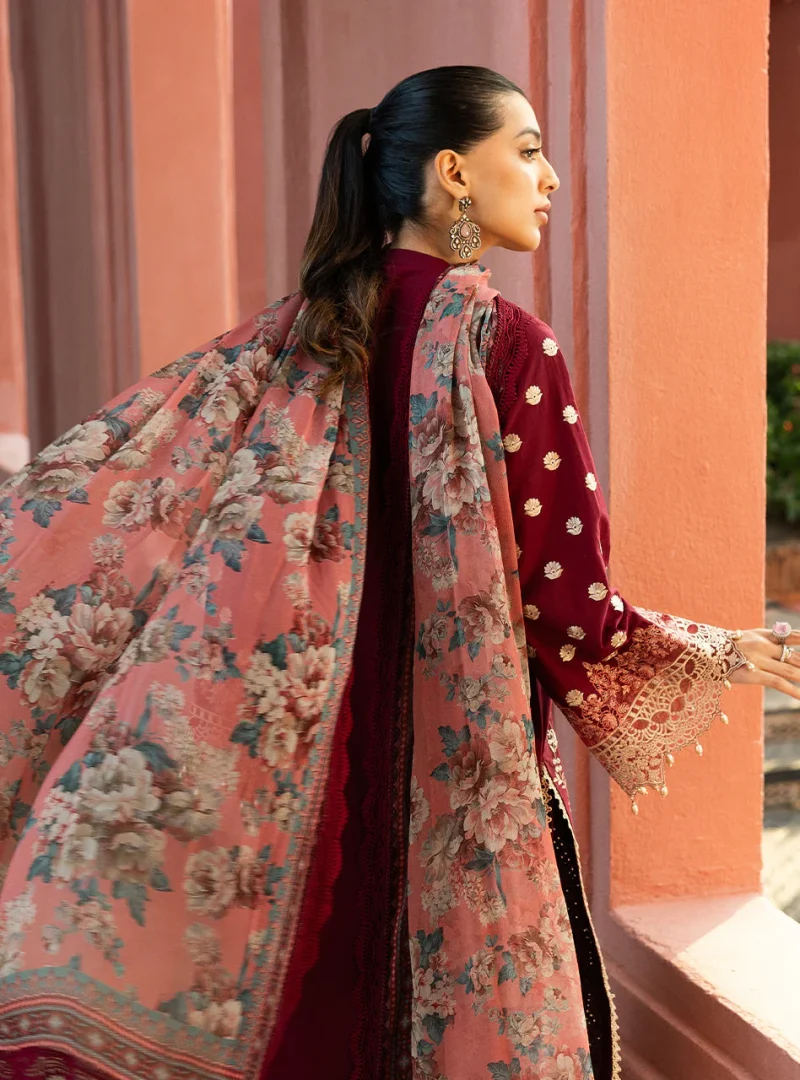 Zainab Chottani Chikankari 25 | Maroon | Unstitched | Festive wear| Izrah - 2B |  3 pc set. - Image 3