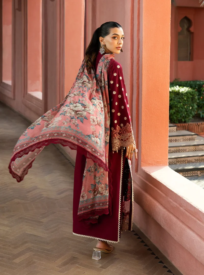 Zainab Chottani Chikankari 25 | Maroon | Unstitched | Festive wear| Izrah - 2B |  3 pc set. - Image 5