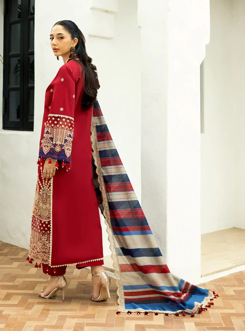 Zainab Chottani Chikankari 25 | Deep Red | Unstitched | Festive wear| Elma - 3A | 3 pc set. - Image 3
