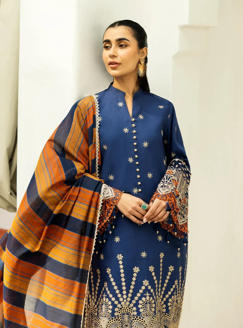 Zainab Chottani Chikankari 25 | Navy Blue | Unstitched | Festive wear| Elma - 3B | 3 pc set. - Image 2