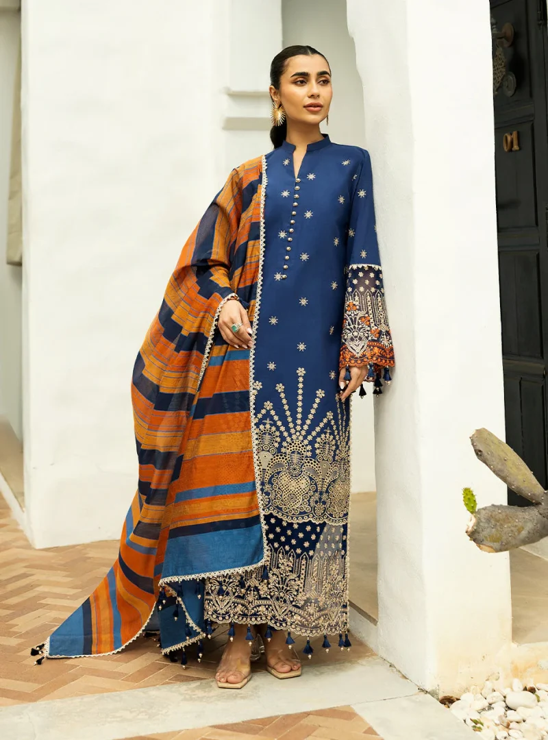 Zainab Chottani Chikankari 25 | Navy Blue | Unstitched | Festive wear| Elma - 3B | 3 pc set. - Image 5