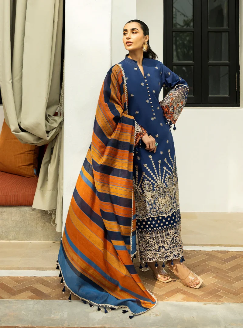 Zainab Chottani Chikankari 25 | Navy Blue | Unstitched | Festive wear| Elma - 3B | 3 pc set. - Image 6
