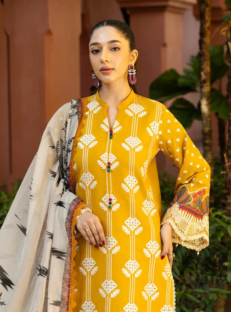 Zainab Chottani Chikankari 25 | Yellow | Unstitched | Festive wear| Aanya - 4A |  3 pc set. - Image 2