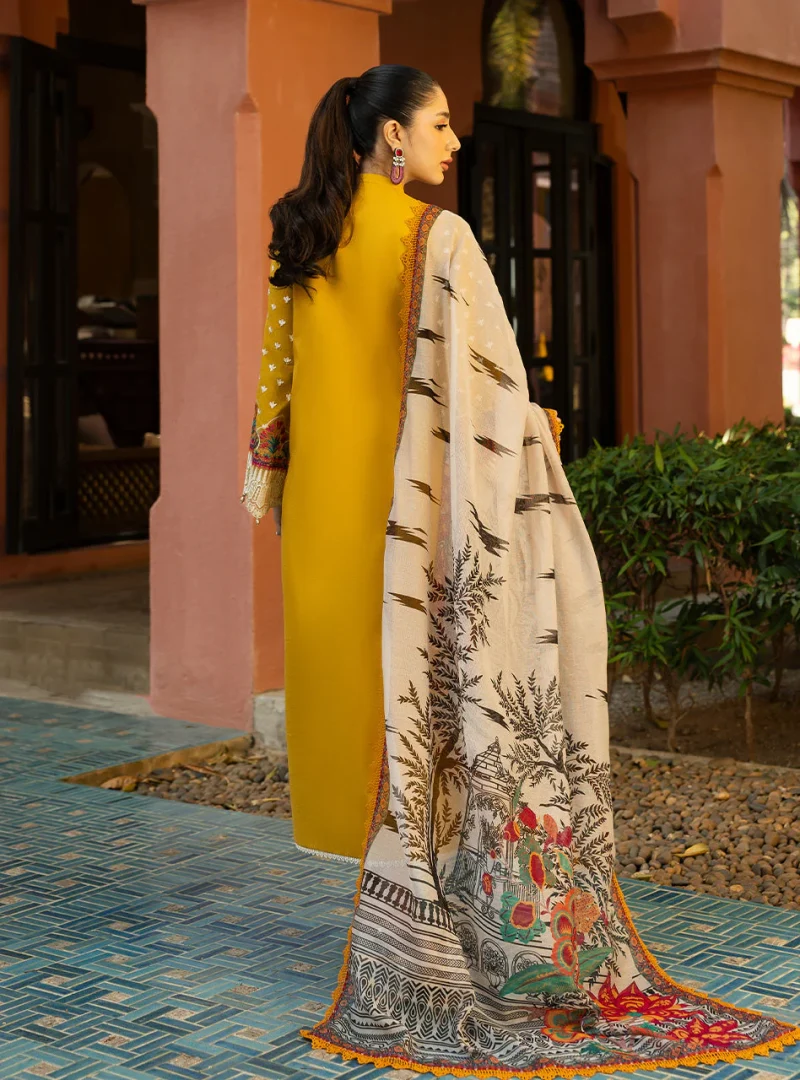 Zainab Chottani Chikankari 25 | Yellow | Unstitched | Festive wear| Aanya - 4A |  3 pc set. - Image 3