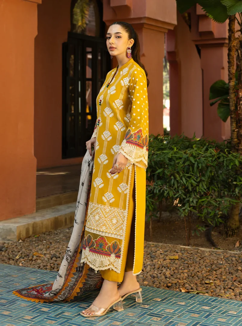 Zainab Chottani Chikankari 25 | Yellow | Unstitched | Festive wear| Aanya - 4A |  3 pc set. - Image 4