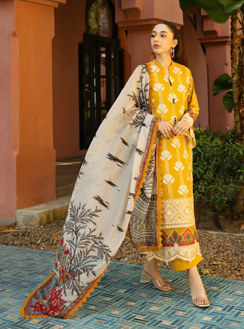 Zainab Chottani Chikankari 25 | Yellow | Unstitched | Festive wear| Aanya - 4A |  3 pc set. - Image 5
