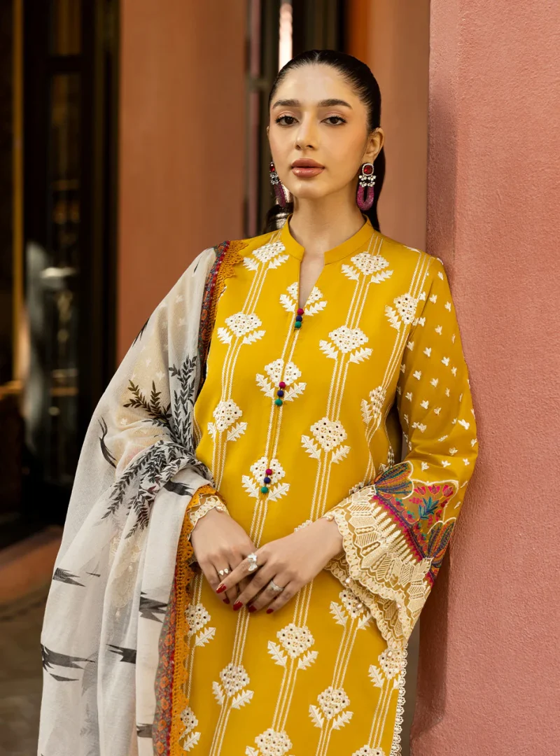 Zainab Chottani Chikankari 25 | Yellow | Unstitched | Festive wear| Aanya - 4A |  3 pc set. - Image 6
