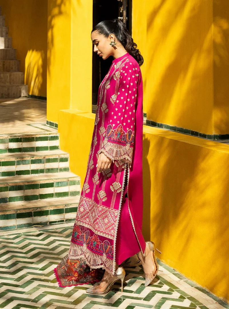 Zainab Chottani Chikankari 25 | Magenta | Unstitched | Festive wear| Aanya - 4B |  3 pc set. - Image 3