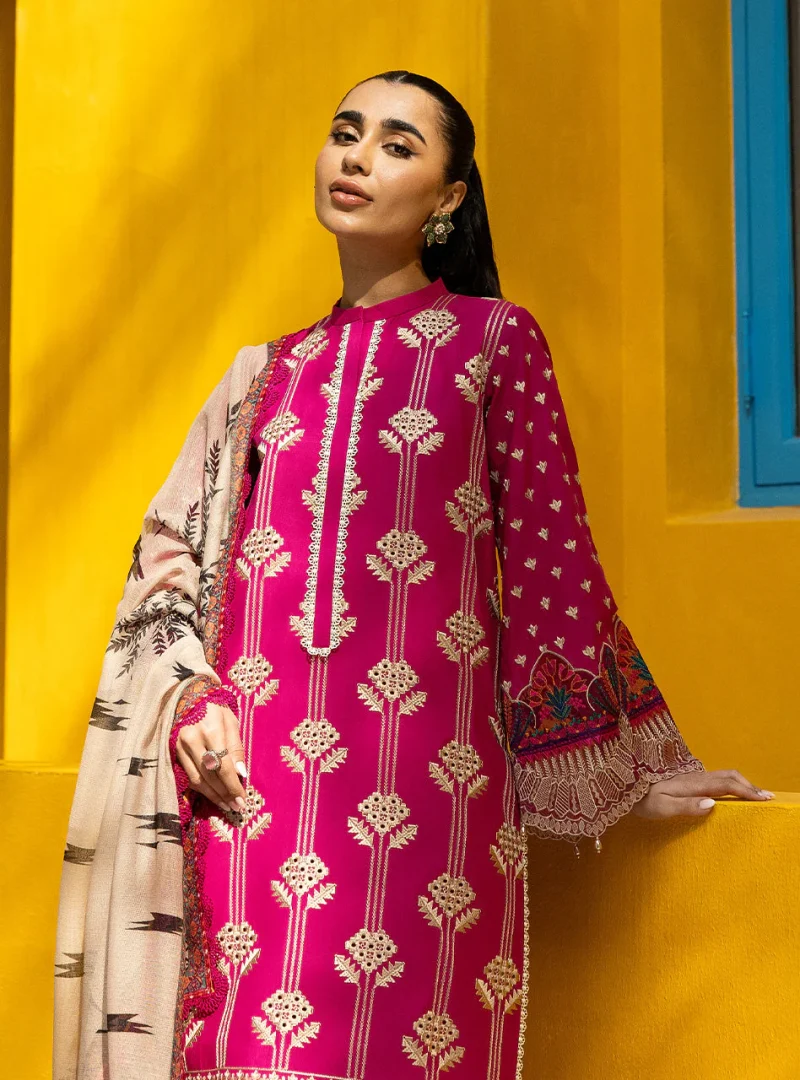 Zainab Chottani Chikankari 25 | Magenta | Unstitched | Festive wear| Aanya - 4B |  3 pc set. - Image 5