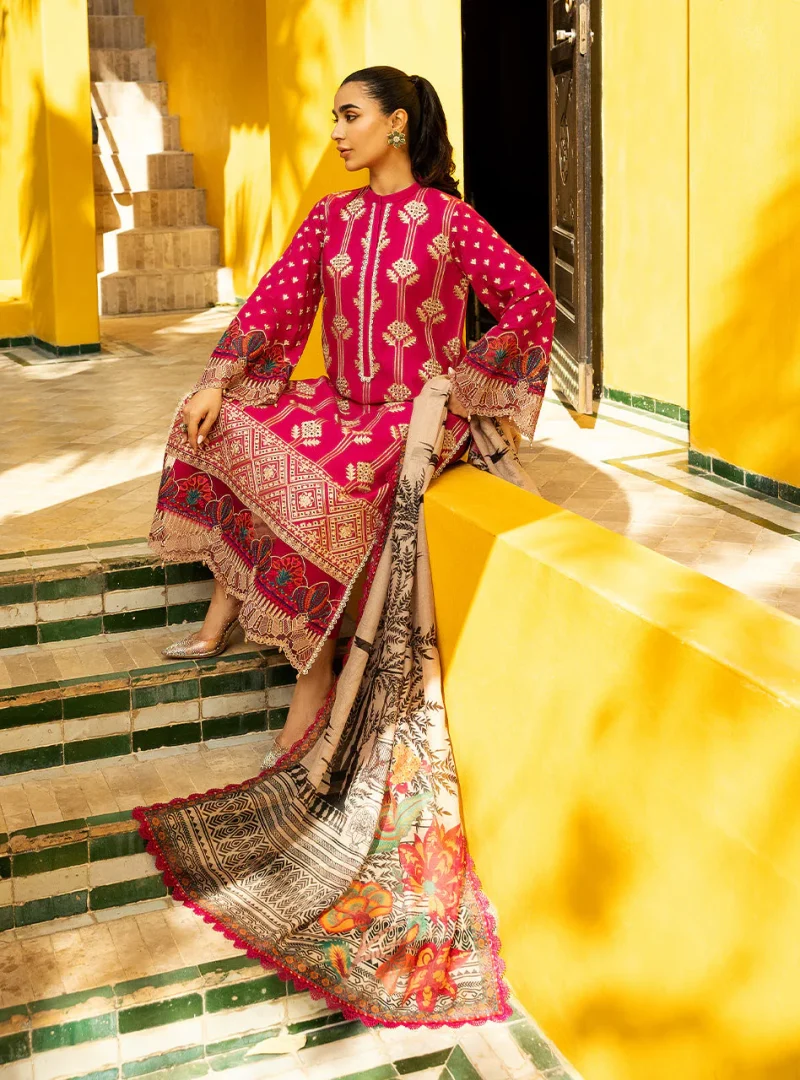 Zainab Chottani Chikankari 25 | Magenta | Unstitched | Festive wear| Aanya - 4B |  3 pc set. - Image 6