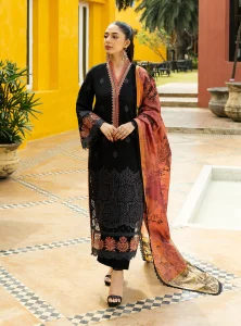 Zainab Chottani Chikankari 25 | Midnight Black | Unstitched | Festive wear| Selah – 5A |  3 pc set.
