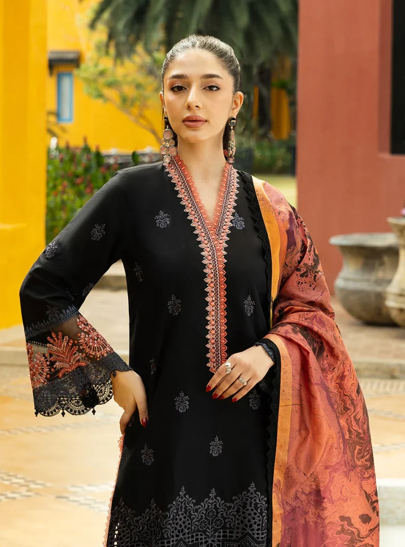 Zainab Chottani Chikankari 25 | Midnight Black | Unstitched | Festive wear| Selah - 5A |  3 pc set. - Image 2