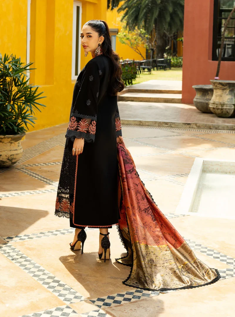 Zainab Chottani Chikankari 25 | Midnight Black | Unstitched | Festive wear| Selah - 5A |  3 pc set. - Image 3