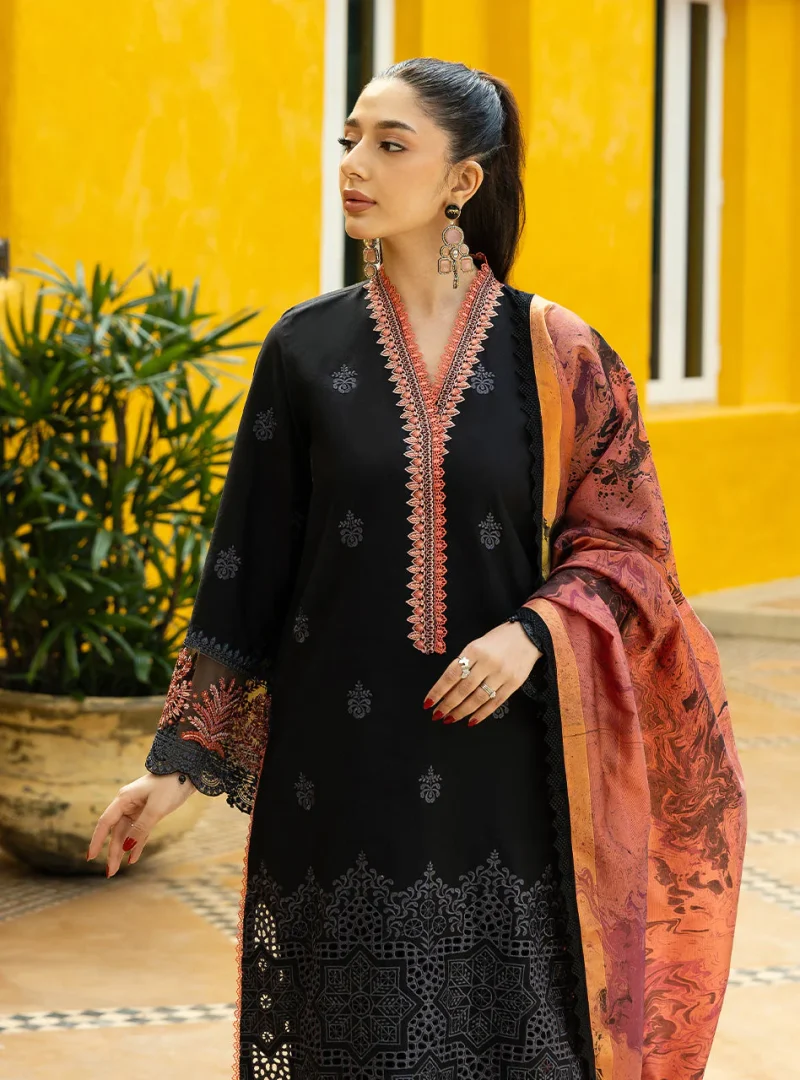 Zainab Chottani Chikankari 25 | Midnight Black | Unstitched | Festive wear| Selah - 5A |  3 pc set. - Image 5