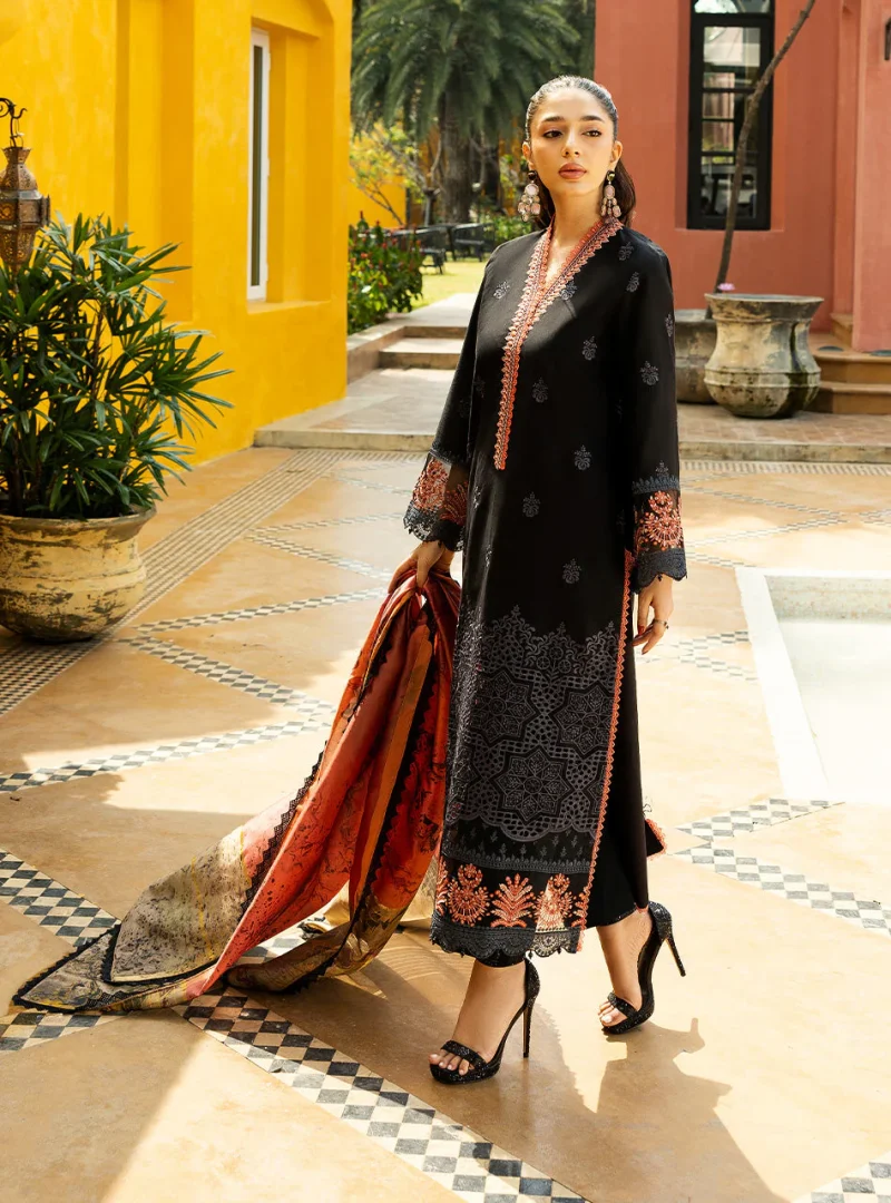 Zainab Chottani Chikankari 25 | Midnight Black | Unstitched | Festive wear| Selah - 5A |  3 pc set. - Image 6