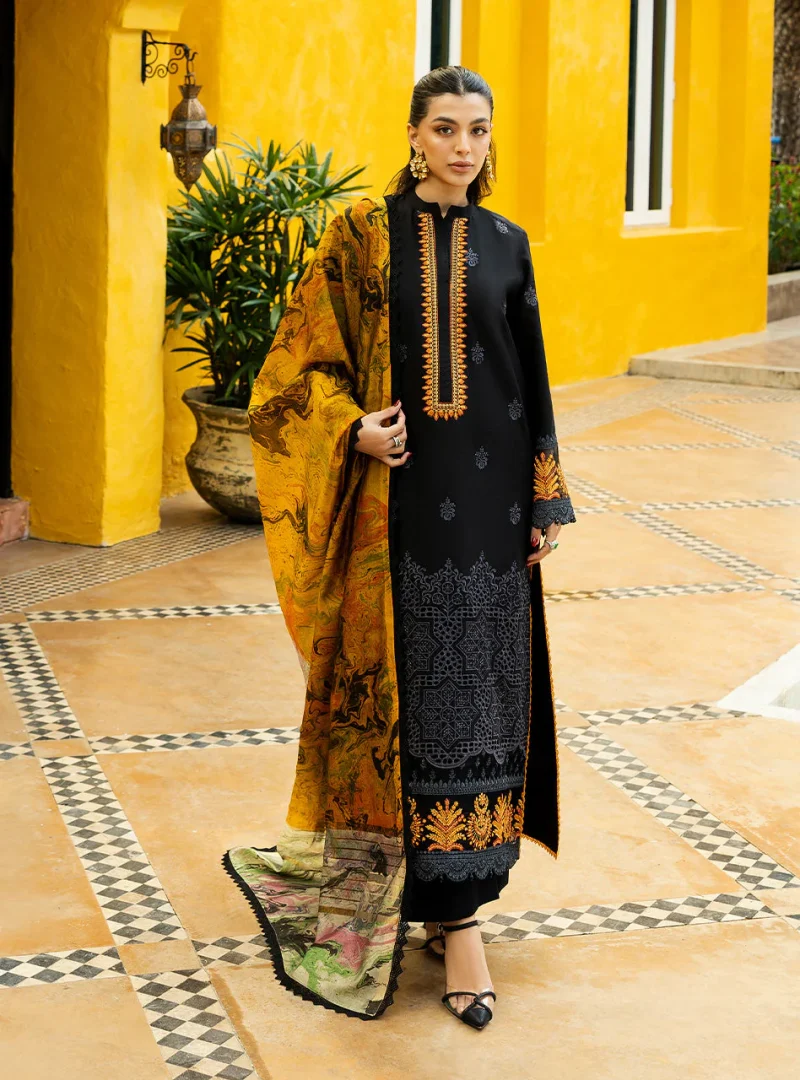 Zainab Chottani Chikankari 25 | Midnight Black | Unstitched | Festive wear| Selah - 5B |  3 pc set.