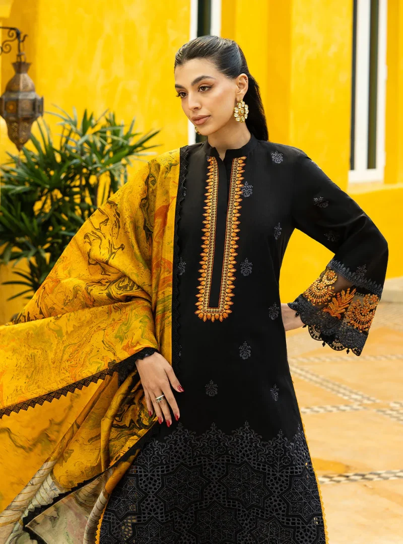 Zainab Chottani Chikankari 25 | Midnight Black | Unstitched | Festive wear| Selah - 5B |  3 pc set. - Image 2