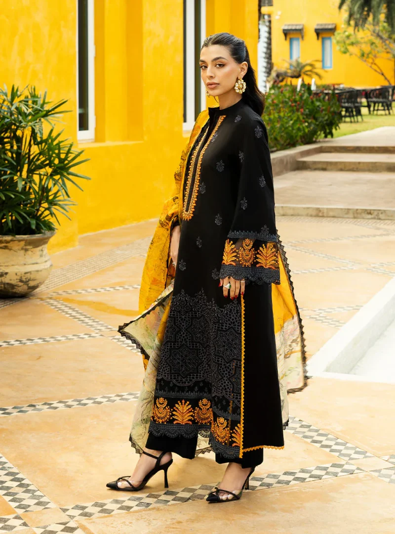 Zainab Chottani Chikankari 25 | Midnight Black | Unstitched | Festive wear| Selah - 5B |  3 pc set. - Image 3