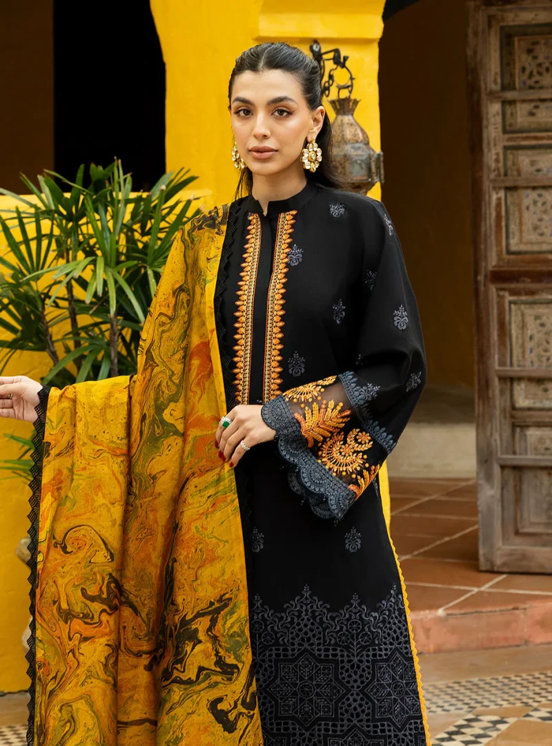 Zainab Chottani Chikankari 25 | Midnight Black | Unstitched | Festive wear| Selah - 5B |  3 pc set. - Image 4