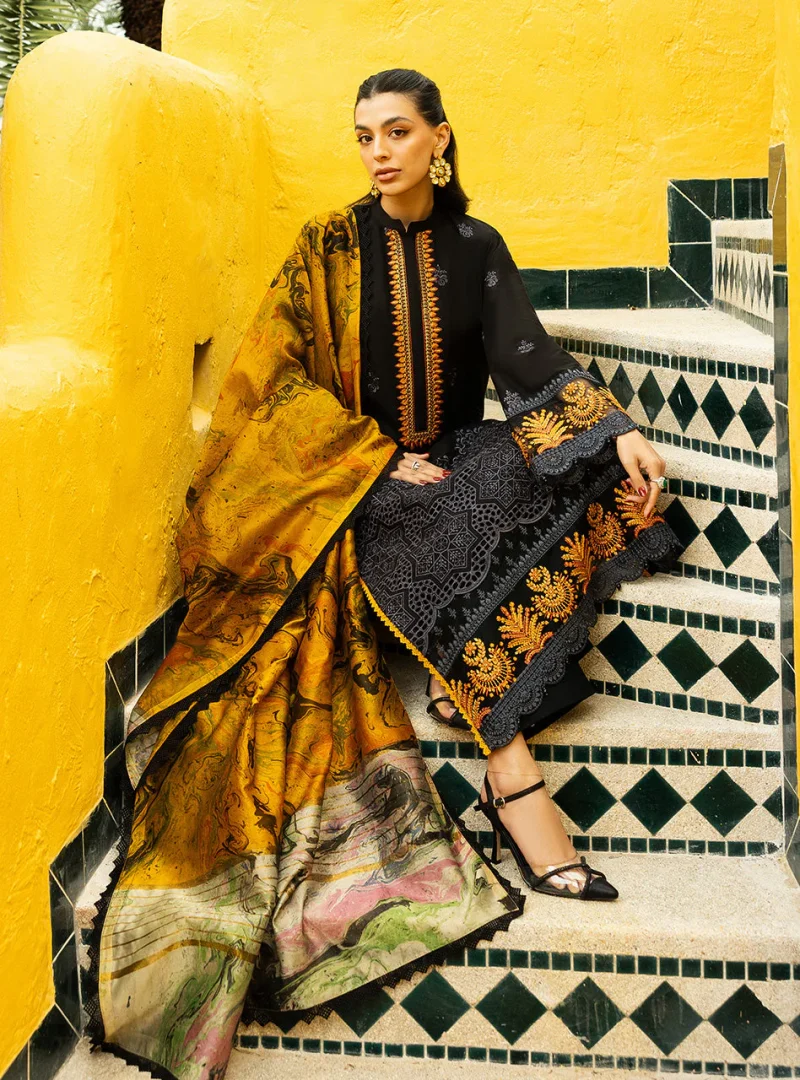 Zainab Chottani Chikankari 25 | Midnight Black | Unstitched | Festive wear| Selah - 5B |  3 pc set. - Image 6