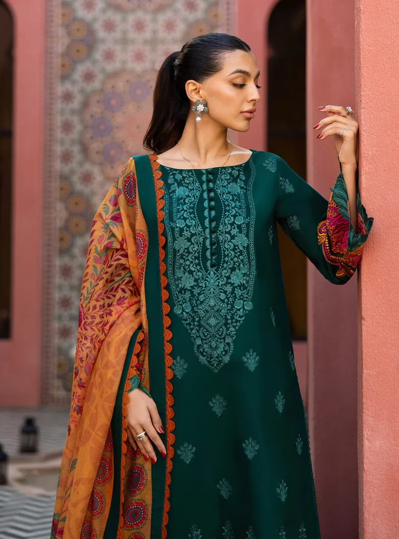 Zainab Chottani Chikankari 25 | Elegant Green | Unstitched | Festive wear| Nia - 6A | 3 pc set. - Image 2