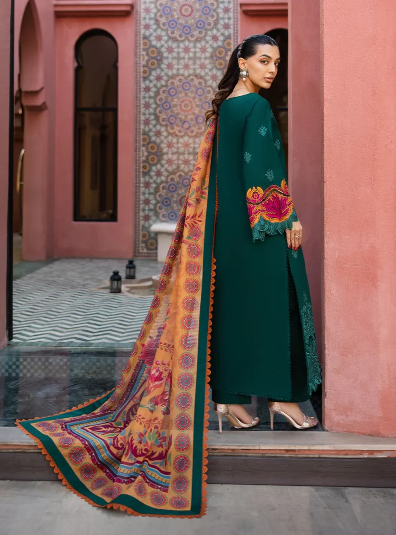 Zainab Chottani Chikankari 25 | Elegant Green | Unstitched | Festive wear| Nia - 6A | 3 pc set. - Image 3