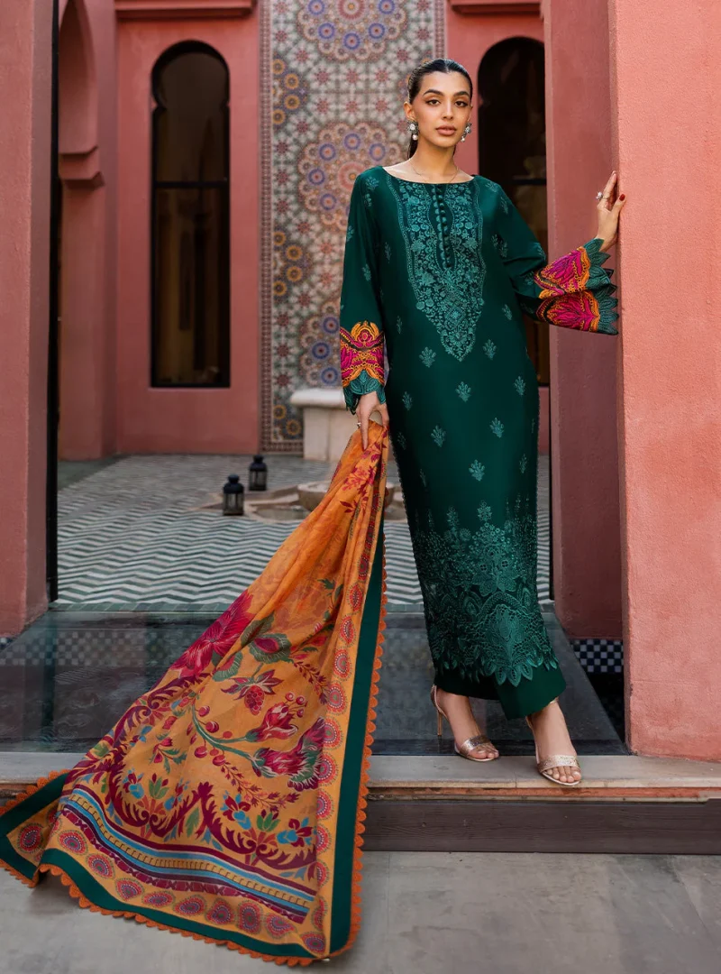 Zainab Chottani Chikankari 25 | Elegant Green | Unstitched | Festive wear| Nia - 6A | 3 pc set. - Image 4