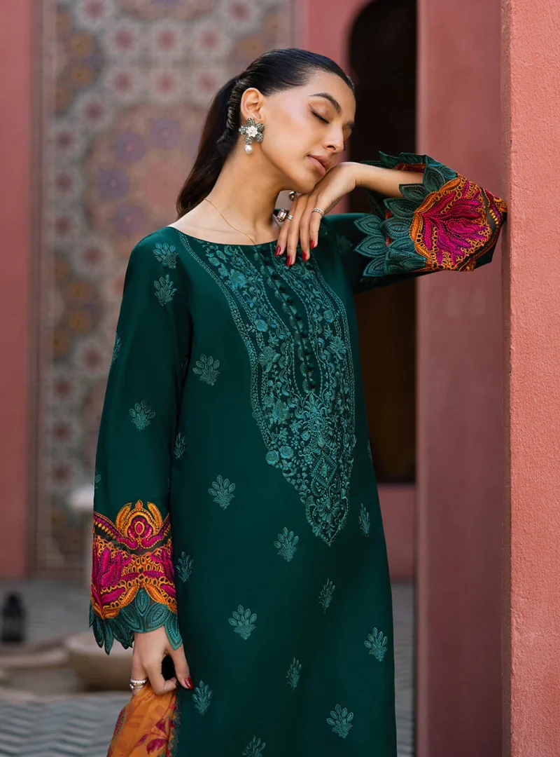 Zainab Chottani Chikankari 25 | Elegant Green | Unstitched | Festive wear| Nia - 6A | 3 pc set. - Image 5